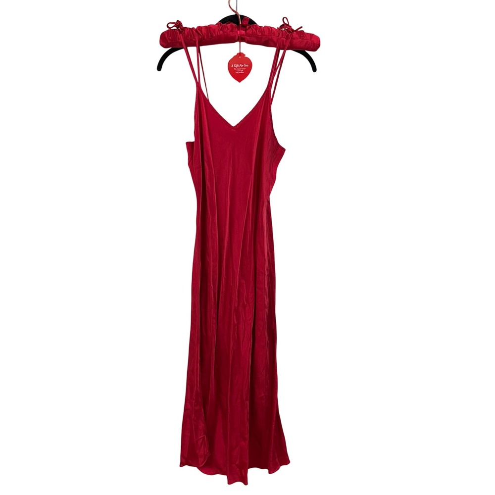 VTG Valerie Stevens Red Silk Slip Dress Maxi Nightgown M & Matching Silk Hanger